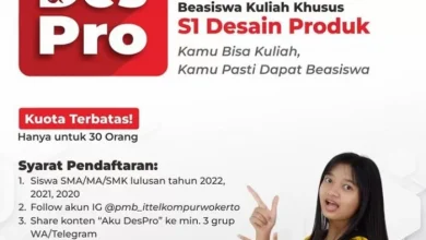 Beasiswa AkuDesPro Untuk S1 Desain Produk Institut Teknologi Telkom Purwokerto (ITTP), Segera Mendaftar! – Ayo Malang – Ayo Malang